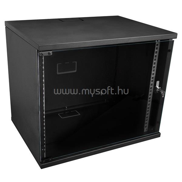 S-LINK Rackszekrény - 9U 19" fali kivitel (530x400mm, Flatpack, fekete)