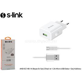 S-LINK Telefon töltő  -  AND-EC14B  (1db USB, 5V/1.3A, 5W, Micro USB 100cm adat+töltőkábel, fehér) S-LINK_22311 small