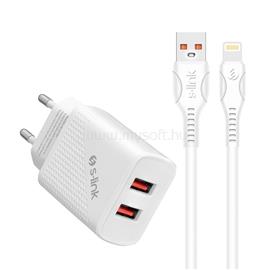 S-LINK Telefon töltő - SL-EC50L (2db USB, 5V/3A, 12W, Gyorstöltés, Lightning, 100cm adat+töltőkábel, fehér) S-LINK_35311 small