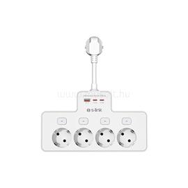 S-LINK Túlfeszültségvédő - PRZ08 (15cm, 210 Joule, USB-A, 2xType-C, 16A, 3.4A/5V, 3680W, 4db schuko, fehér) S-LINK_43252 small