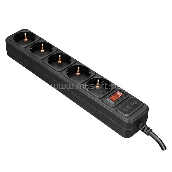 S-LINK SPG3-J-5 túlfeszültségvédő (5 aljzat, max.4000 Watt, 306 Joule, 1,5m kábel, fekete)