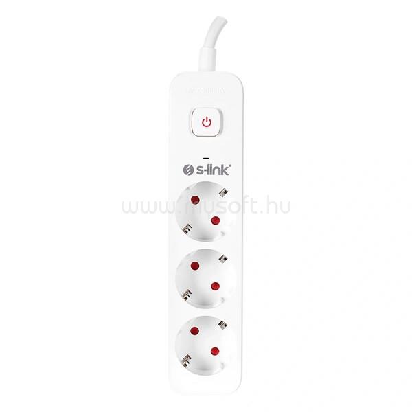 S-LINK Túlfeszültségvédő - SPG301S (1,5m, 750 Joule, 16A, 3680W, 3db schuko, fehér)