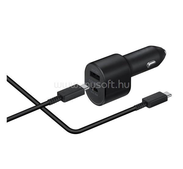 SAMSUNG autós töltő USB+Type-C aljzat 45W, LED + Type-C kábel, FEKETE