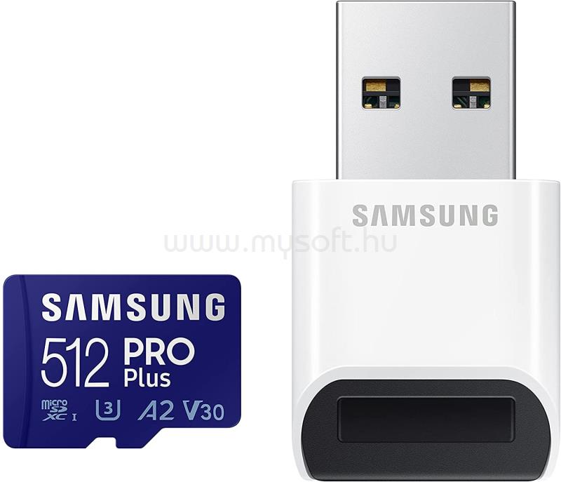 SAMSUNG Pro Plus 512GB microSD (MB-MD512KB/WW) memória kártya kártyaolvasóval