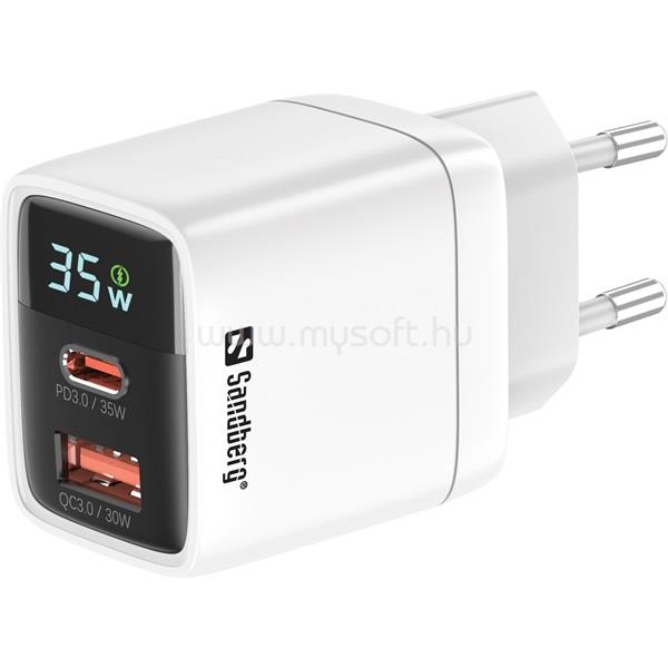 SANDBERG 2in1 Charger telefon töltő 1xUSB-C 1xUSB 35W