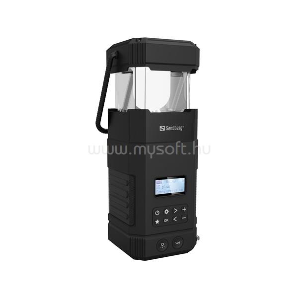 SANDBERG Akkubank - Survivor Lantern All-in1 10000 (kültéri; USB-A+USB-C; FM rádió, Napelem, hangszóró, bluetooth, IPX5)