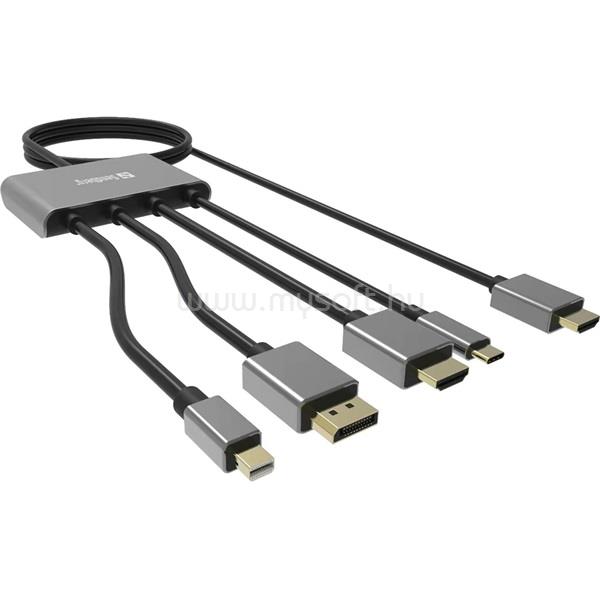 SANDBERG Átalakító - All-In-1 Display Adapter Hub (Kimenet: HDMI 2m, Bemenet: HDMI/USB-C/MiniDP/DP, 4K/60Hz)