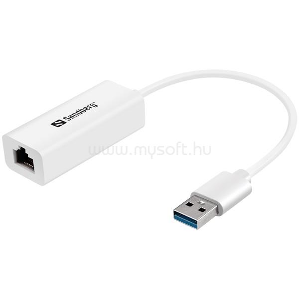 SANDBERG Átalakító - USB3.0 Gigabit Network Adapter (USB3.0, RJ45, 10/100/1000Mbps, fehér)