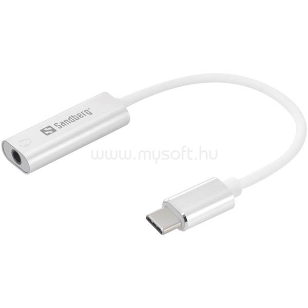 SANDBERG Átalakító Kábel - USB-C to Audio Adapter (USB-C, 1x 3,5 mm jack, fehér)