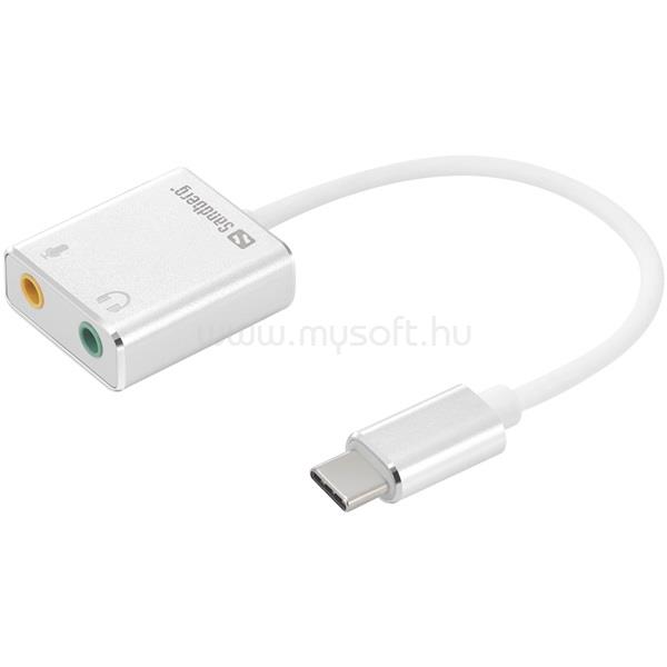 SANDBERG Átalakító Kábel - USB-C to Sound Link (USB-C, 2x 3,5 mm jack, fehér)