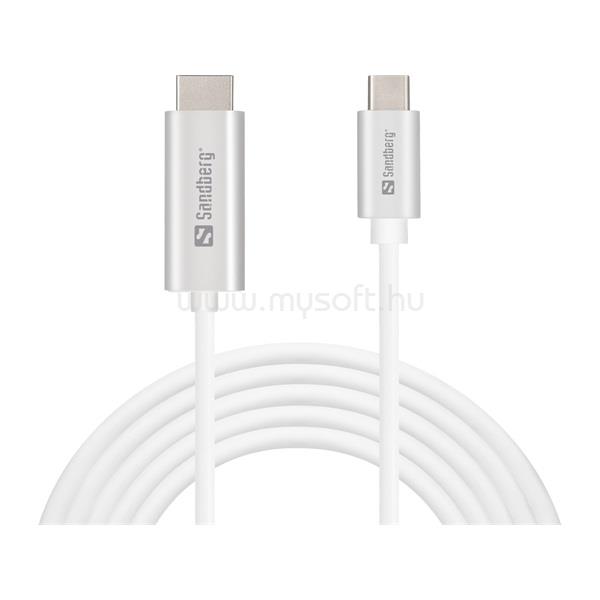SANDBERG Kábel - USB-C to HDMI (4K/32Hz, fehér, 2m)