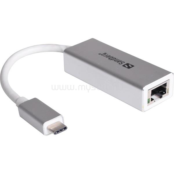 SANDBERG Kábel Átalakító - USB-C Gigabit Network Adapter (ezüst; USB-C bemenet; RJ45 kimenet; Gigabit)