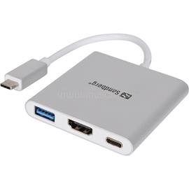 SANDBERG USB-C Mini Dock HDMI+USB (ezüst; USB-C bemenet; HDMI+USB3.0+USB-C power kimenet) SANDBERG_136-00 small