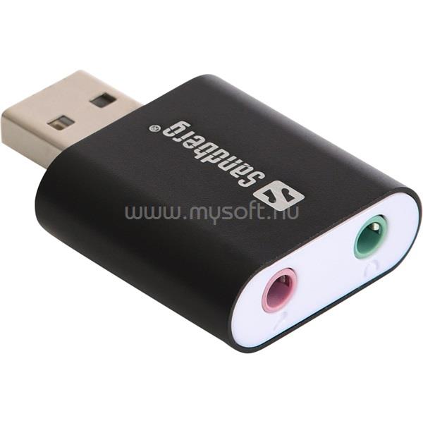 SANDBERG USB to Sound Link hangkártya (fekete; USB bemenet - 3,5mm jack audio + mikrofon kimenet)