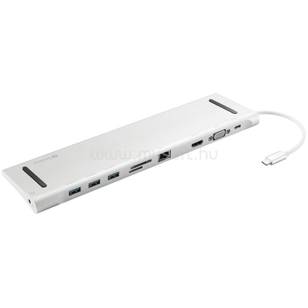 SANDBERG Notebook Dokkoló - USB-C 10-in-1 Docking Station (USB-C, HDMI/VGA, 3x USB3.0, 1x RJ-45, Audio, kártyaolvasó)