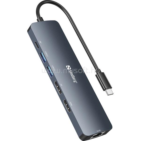 SANDBERG Notebook Dokkoló - USB-C 8K Display Dock (Bemenet: USB-C; Kimenet: HDMI+DP+2xUSB-A3.0+USB-C+RJ45; 8K/30Hz)