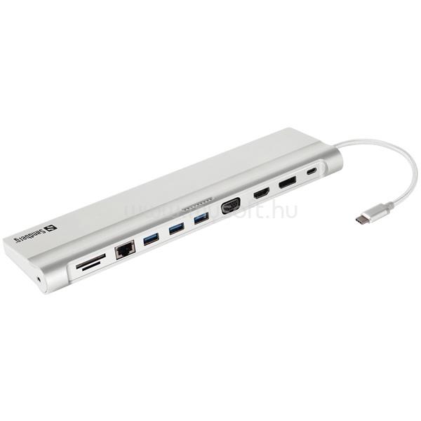 SANDBERG Notebook Dokkoló - USB-C All-in-1 Docking Station (USB-C bem. / HDMI+DP+Dsub+USB3.0+USB-C+RJ45+Audio+SD kim.)
