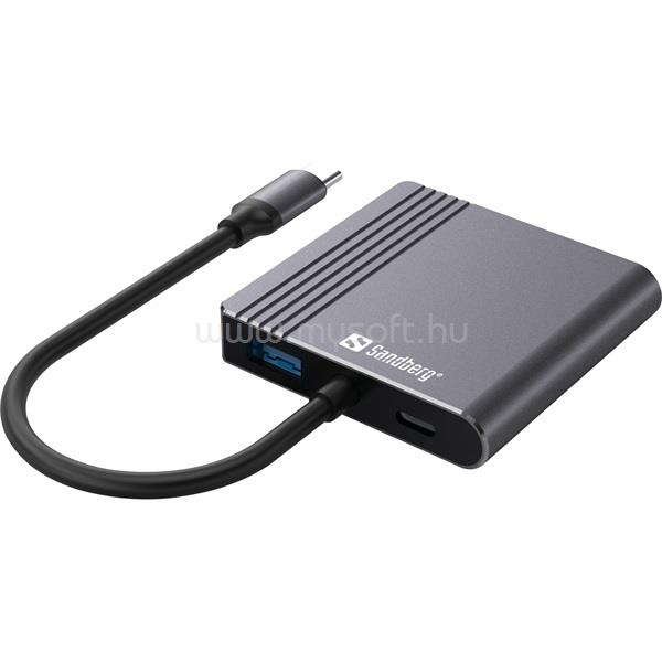SANDBERG Notebook Dokkoló - USB-C Dock 2xHDMI+USB+PD (Bemenet: USB-C; Kimenet: 2xHDMI+USB-A3.0+USB-C)