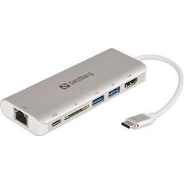 SANDBERG Notebook Dokkoló - USB-C Dock HDMI+LAN+SD+USB,61W (USB-C bem. / HDMI+USB3.0+USB-C+RJ45+SD kim.) SANDBERG_136-18 small