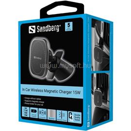 SANDBERG Telefon tartó/töltő Autós - In Car Wireless Magnetic Charger 15W (Csatlakozó: USB-C, vezeték nélküli töltés) SANDBERG_441-47 small
