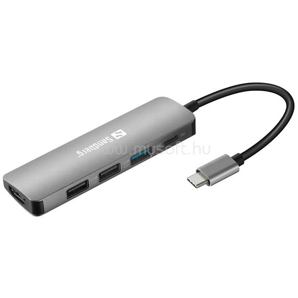 SANDBERG USB-C tartozék, USB-C Dock HDMI+3xUSB+PD 100W