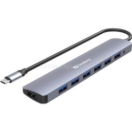 SANDBERG USB-C to 7 x USB 3.0 Hub (Bemenet: USB-C, Kimenet: 7x USB-A 3.0, 18cm, ezüst) SANDBERG_136-40 small