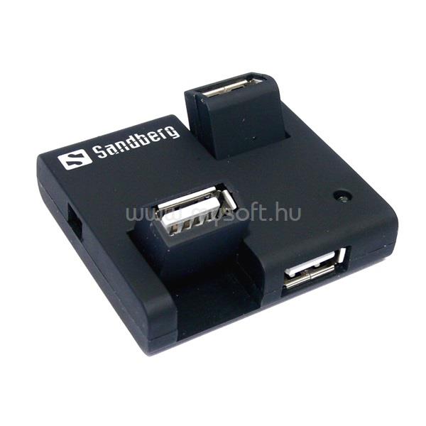 SANDBERG USB Hub 4 port (fekete; kihajtható csatlakozók; kábel)