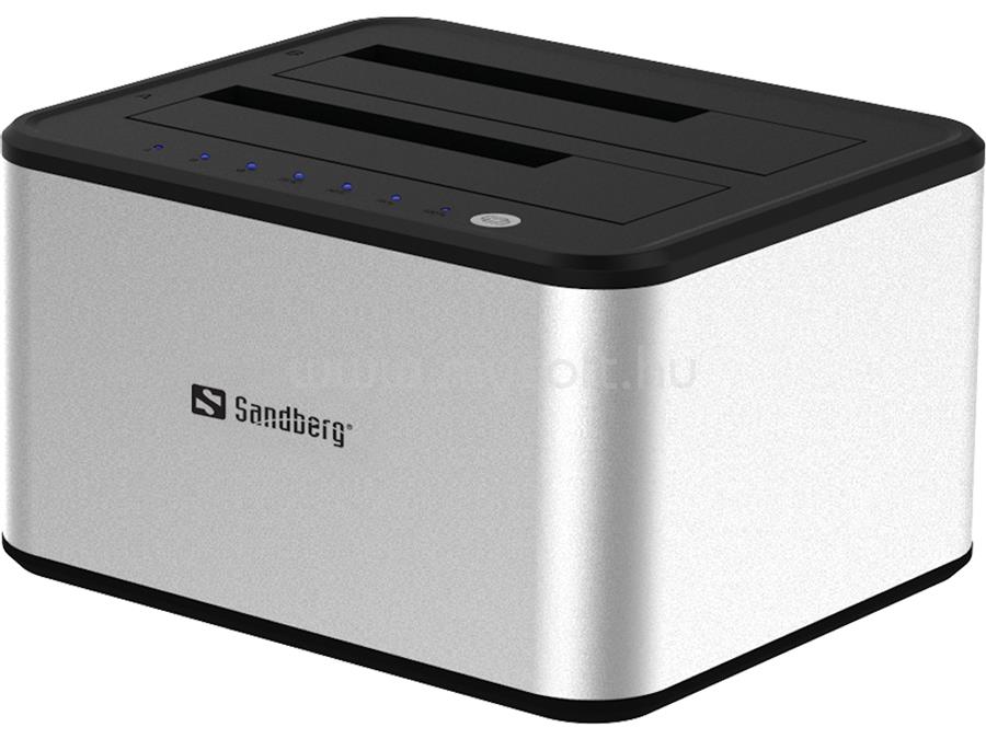 SANDBERG USB3.0 Hard Disk Cloner HDD dokkoló (2x 2,5"-3,5" SataHDD; USB3.0 csatlakozó; ezüst-fehér)