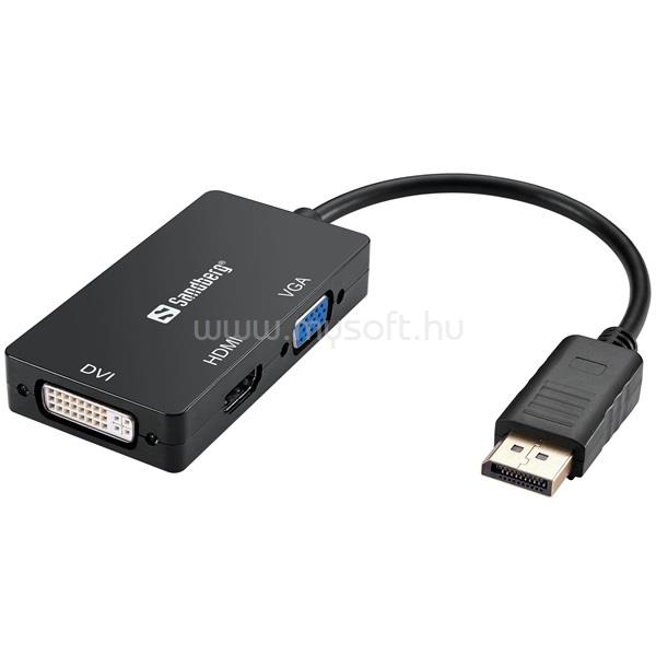 SANDBERG VGA, HDMI és DVI konvertáló, Adapter DP>HDMI+DVI+VGA