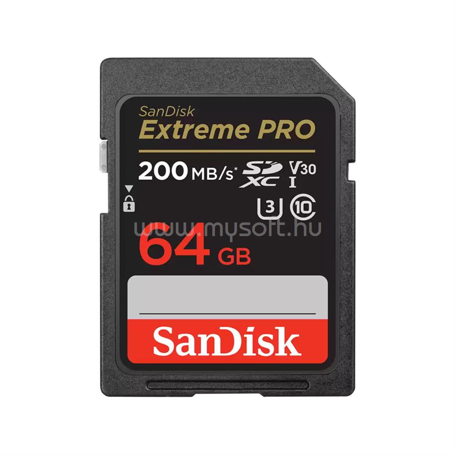 SANDISK 121595, SDXC EXTREME PRO KÁRTYA 64GB, 200/90 MB/s , UHS-I, Class 10, U3, V30