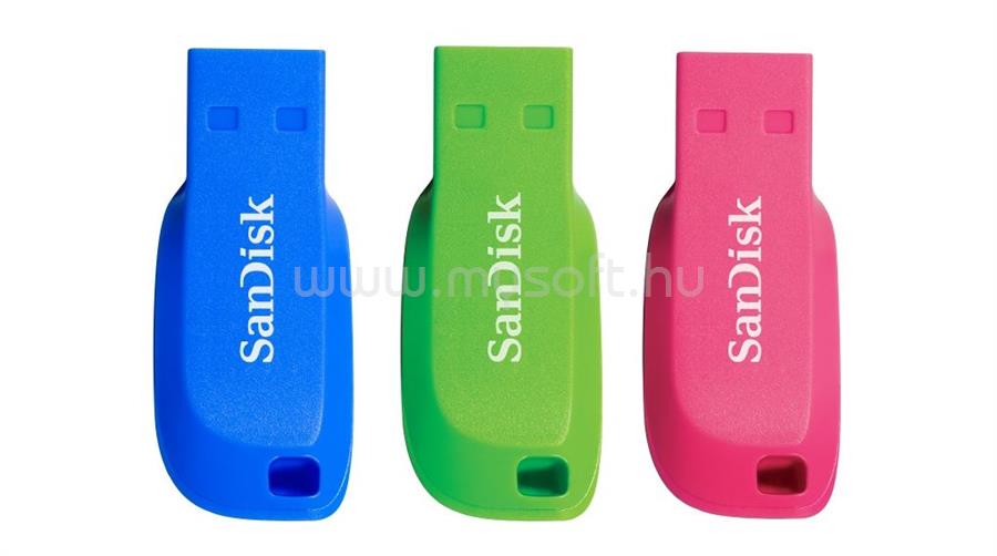 SANDISK CRUZER BLADE USB 2.0 16GB 3-PACK pendrive (kék, zöld, rózsaszín)