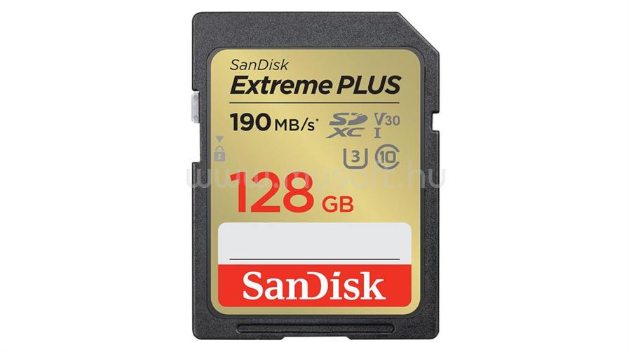 SANDISK EXTREME PLUS SDXC 128GB 190MB/S 90MB/S Class10 UHS-I U3 V30 memóriakártya