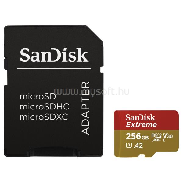 SANDISK MICROSD EXTREME KÁRTYA 256GB, 190/130 MB/s, A2 C10 V30 UHS-I U3