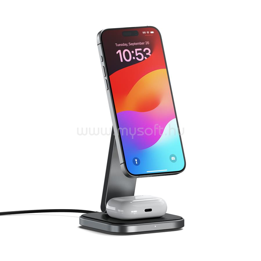 SATECHI 2-in-1 Foldable Qi2 vezeték nélküli töltő állvány (asztroszürke)