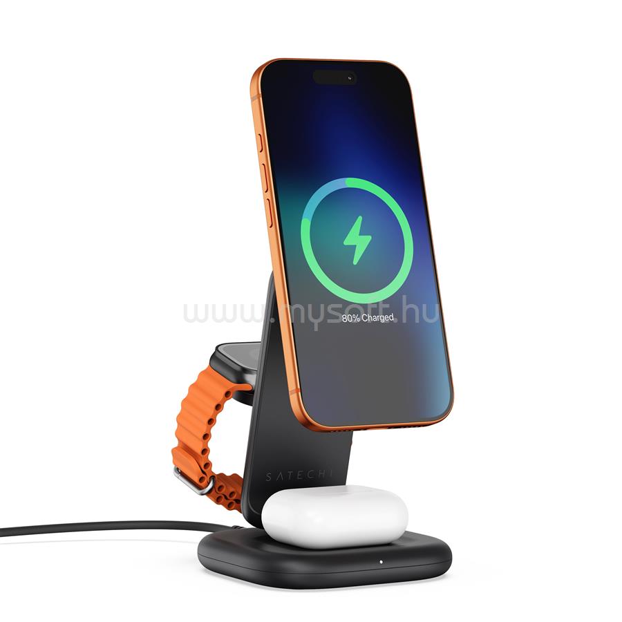 SATECHI 3-in-1 Foldable Qi2 25W Wireless Charging Stand -Type A,G,C for US,EU,UK - Space Black