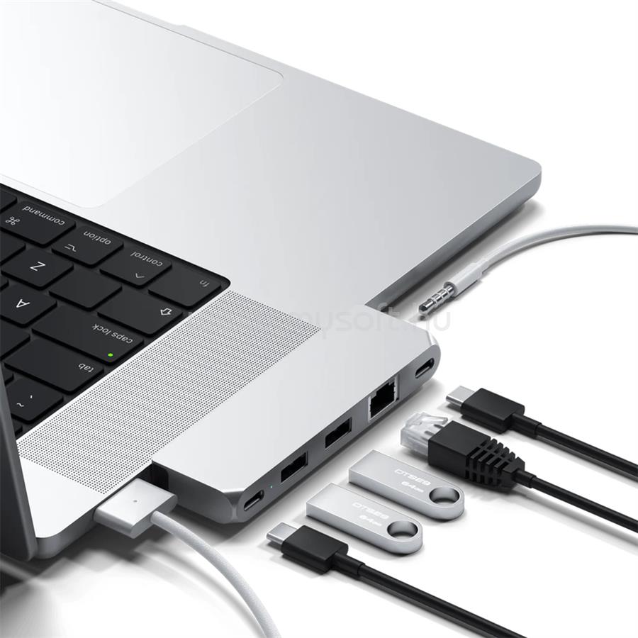 SATECHI Aluminium Pro Hub Mini (1xUSB4 96W  6K display output, 2 x USB-A 3.0, 1x  Lan, 1xUSB-C, 1xAudio) - silver