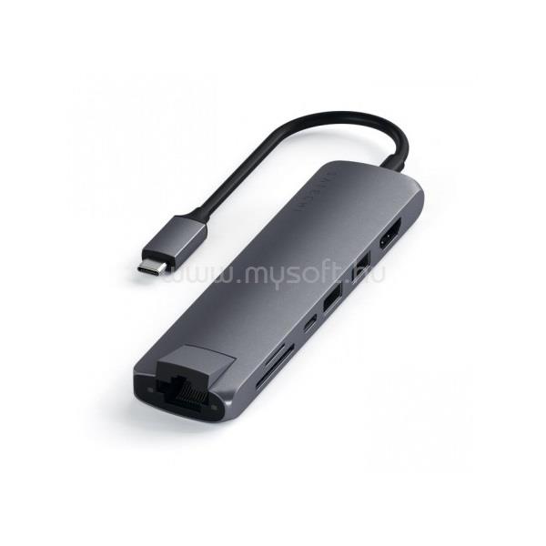 SATECHI Aluminium Type-C Slim Multiport (1xHDMI 4K,2x USB-A,1x SD,1x Ethernet) - Space Grey