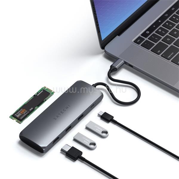 SATECHI Aluminium USB-C Hybrid Multiport adapter (SSD Enclosure, HDMI 4K, 2 x USB-A 3.1 Ge 2 up to 10 Gbps) - Space Grey