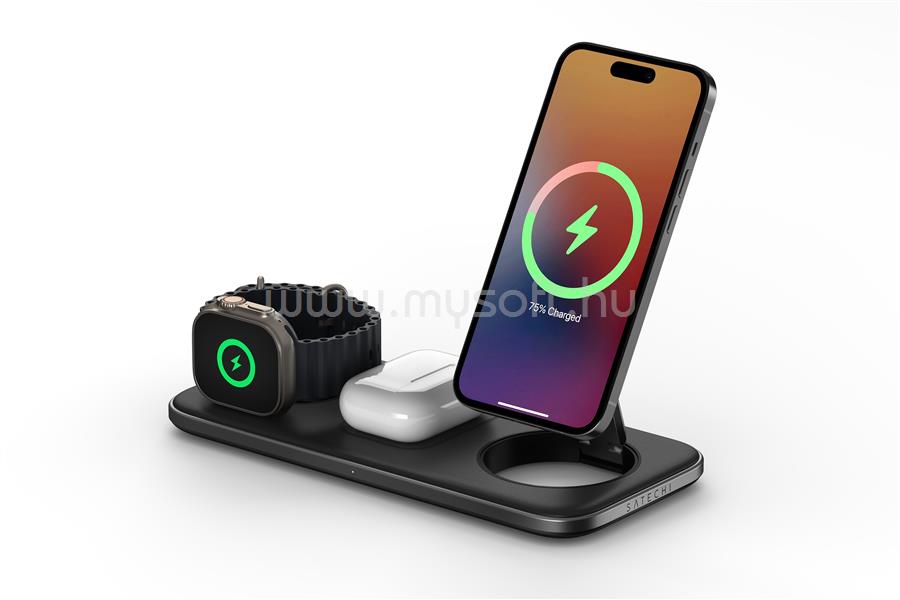 SATECHI Qi2 Trio Wireless Charging Pad - with Type A,C,G plugs - Space gray