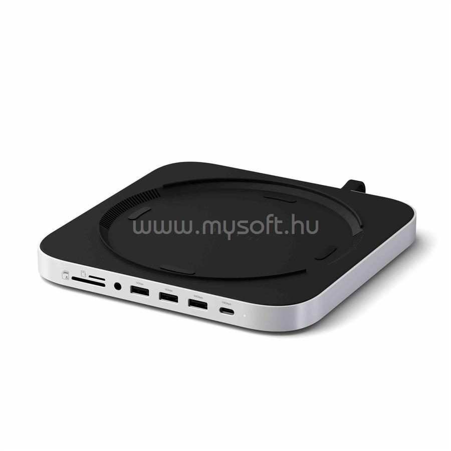 SATECHI Stand & Hub For Mac Mini / Studio (1x USB-C 3.2, 1xUSB-A 3.2, 2x USB-A 3.0, 3.5mm Audio,1x Micro/SD, 1x NVMe/M.2 SATA SSD Enclosure Drive not included) - Silver
