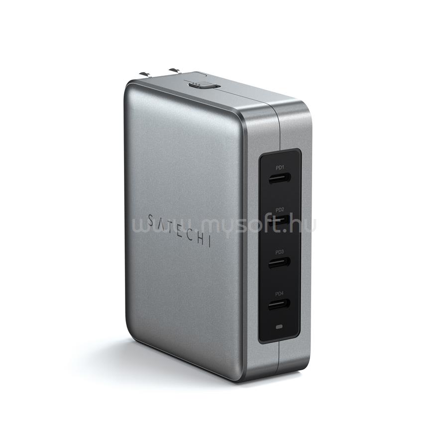 SATECHI Travel Chrager 145W USB-C 4-Port (4x USB-C PD, UK-EU-AU-US adapte & mesh bag inc.) - Space Grey