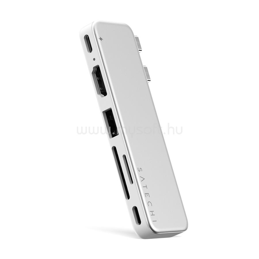 SATECHI USB-C Snap Hub (1x HDMI 4K 60Hz, 1x USB-C up to 5 Gbps, 1x USB-A 3.0 up to 5 Gbps, 1xUSB-C PD, 1x microSD/ 1x SD card reader) - Silver