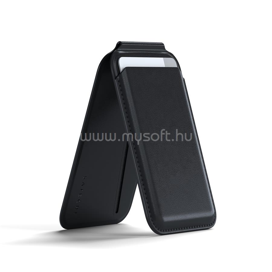SATECHI Vegan-Leather Magnetic Wallet Stand (iPhone 12/13/14/15 all models) - Black