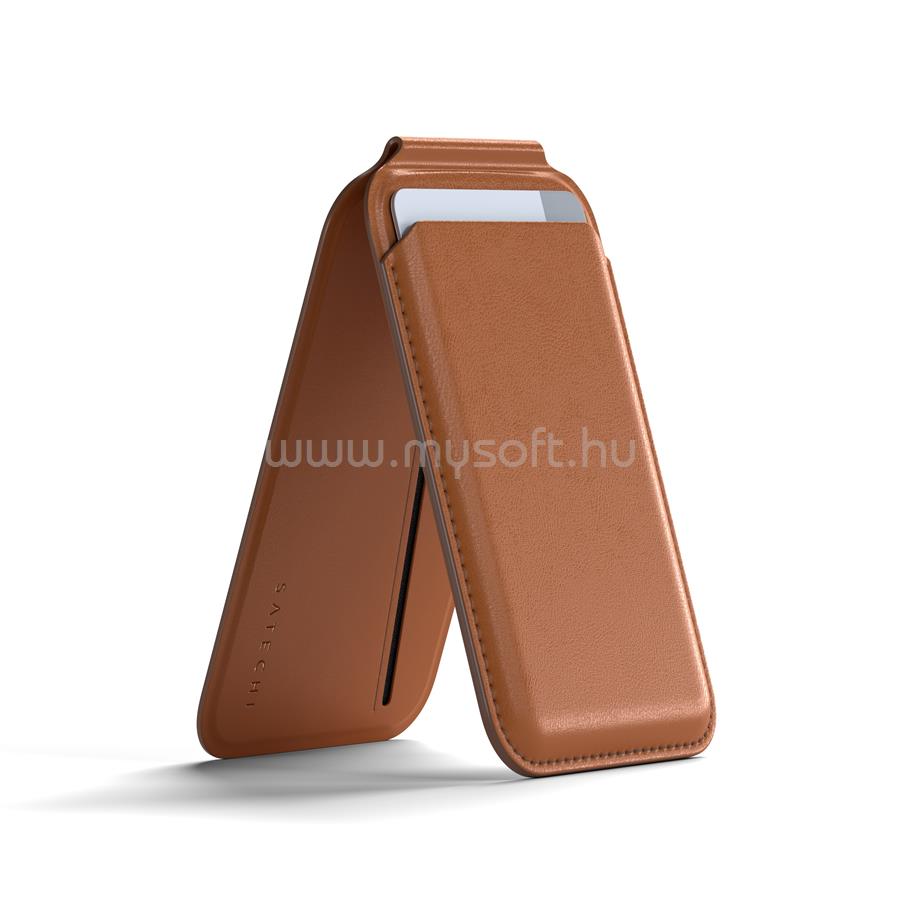 SATECHI Vegan-Leather Magnetic Wallet Stand (iPhone 12/13/14/15 all models) - Brown