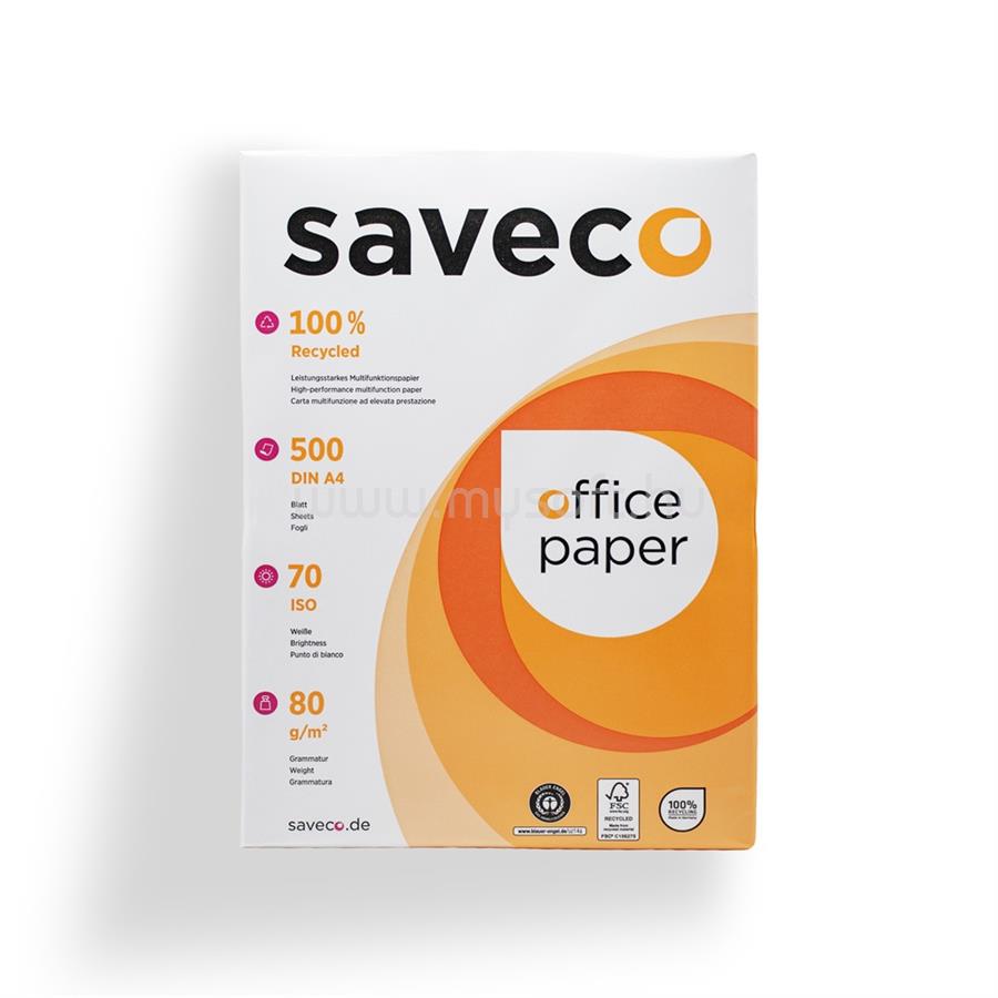 SAVECO Másolópapír A4, 80g, újrahasznosított ISO 70 fehérségű Orange Label 500ív/csomag