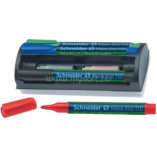 SCHNEIDER Tábla- és flipchart marker készlet, 1-3 mm, szivaccsal, "Maxx Eco", 4 különböző szín