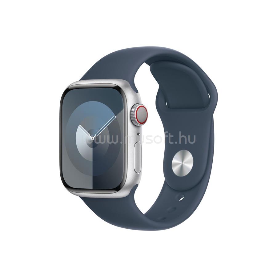 APPLE Watch Series 9 GPS + Cellular (41mm) ezüst alumínium tok, viharkék sportszíj (M/L) okosóra