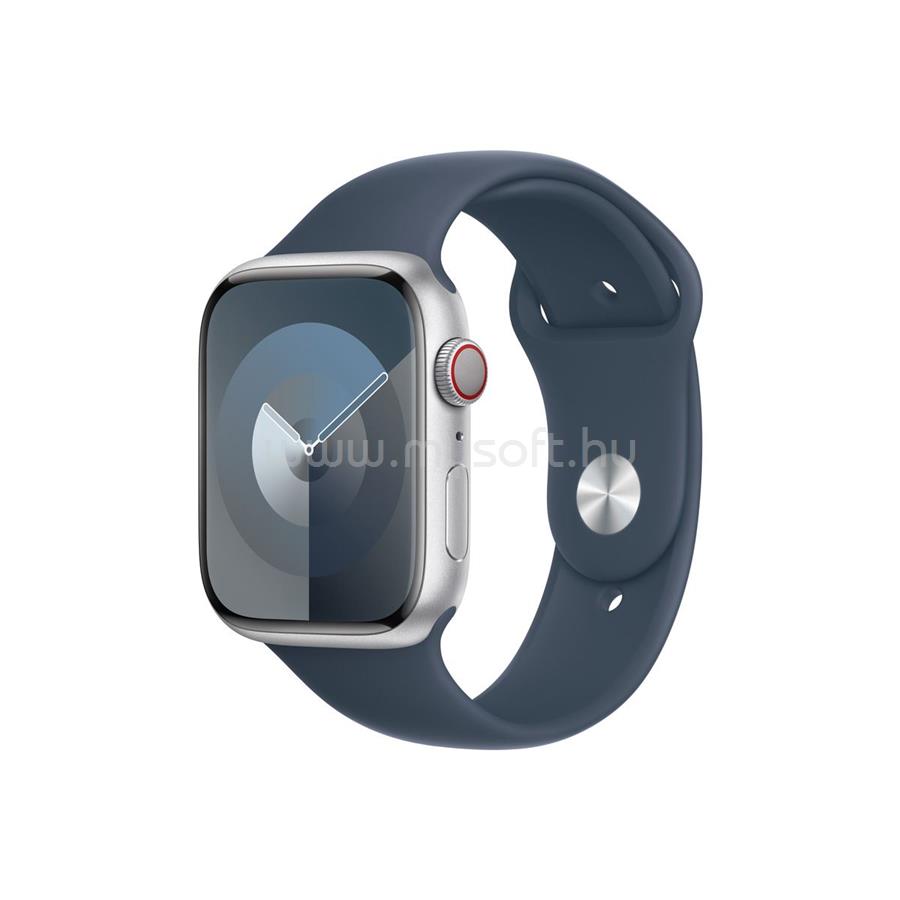 APPLE Watch Series 9 GPS + Cellular (45mm) ezüst alumínium tok, viharkék sportszíj (S/M) okosóra