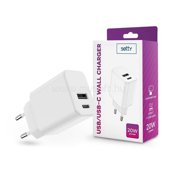 SETTY TF-0121 20W Type-C/USB fehér hálózati töltő
