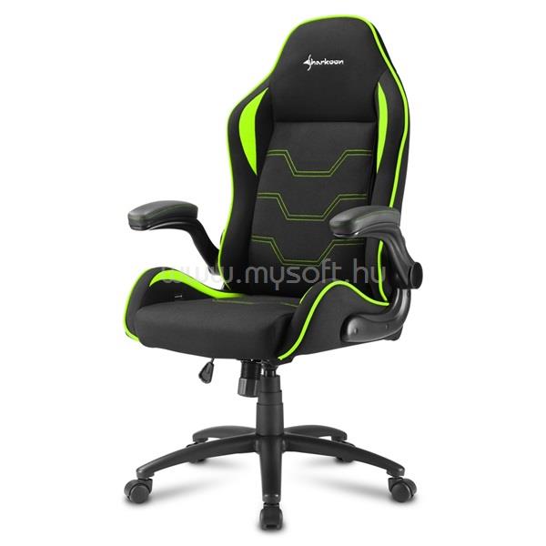 SHARKOON Gamer szék - Elbrus 1 Black/Green (állítható magasság; fix kartámasz; szövet; acél talp; 120kg-ig)